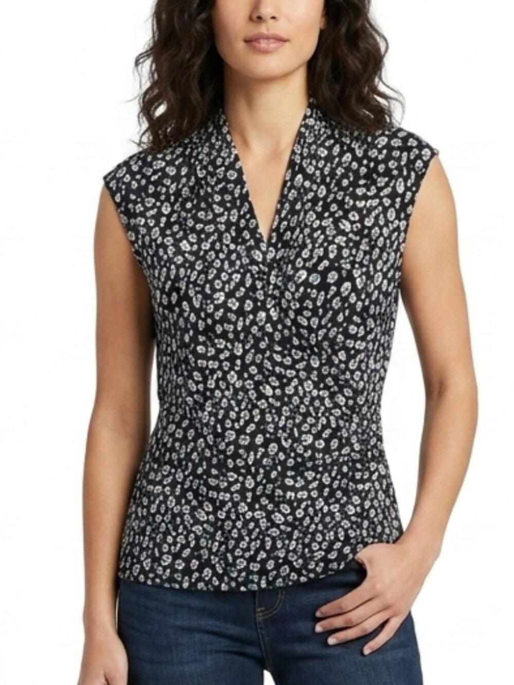 RW & Co. Abstract Animal Print Cross Front Stretch Top- Sz. Sm